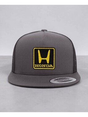 Honda Automotive Gold Logo Patch on YP Flat Bill Trucker Hat Mesh Back Snapback